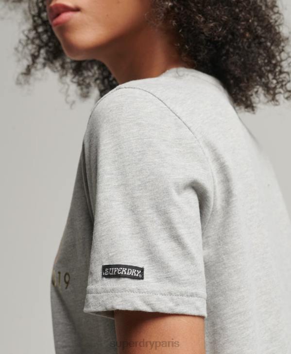 Superdry femmes t-shirt d'intérêt de lieu vintage D64Z6215 vêtements gris