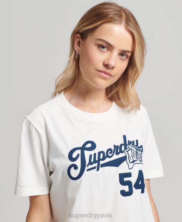 Superdry femmes t-shirt d'université de style script D64Z2777 vêtements blanc
