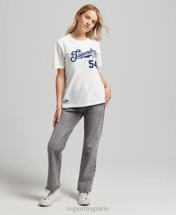 Superdry femmes t-shirt d'université de style script D64Z2777 vêtements blanc