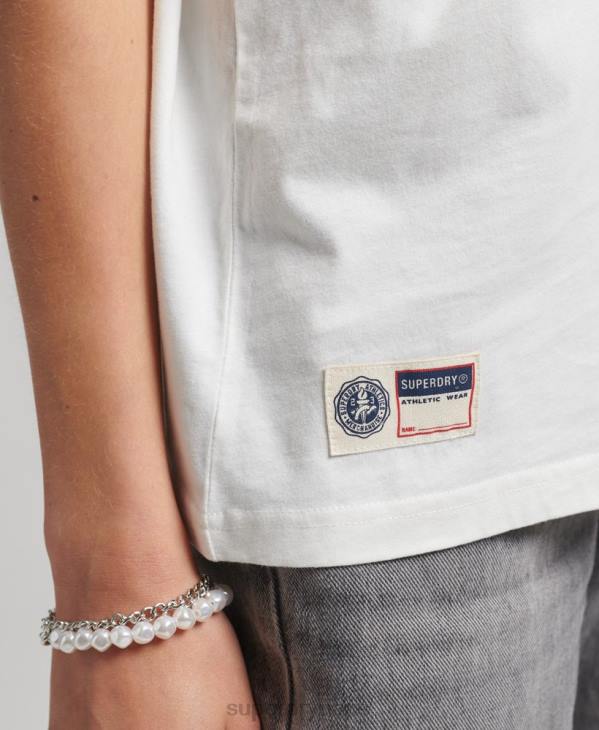 Superdry femmes t-shirt d'université de style script D64Z2777 vêtements blanc