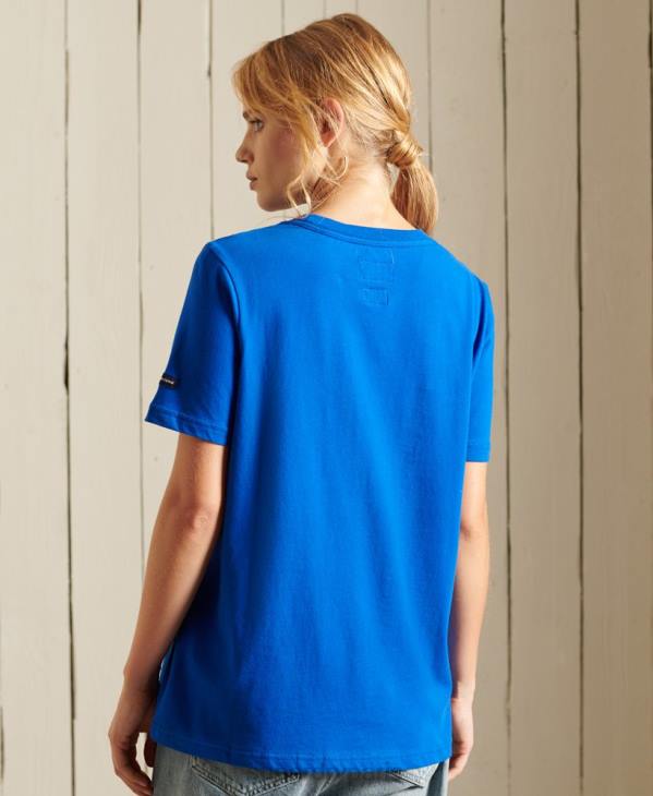 Superdry femmes t-shirt d'université de style script D64Z2779 vêtements bleu