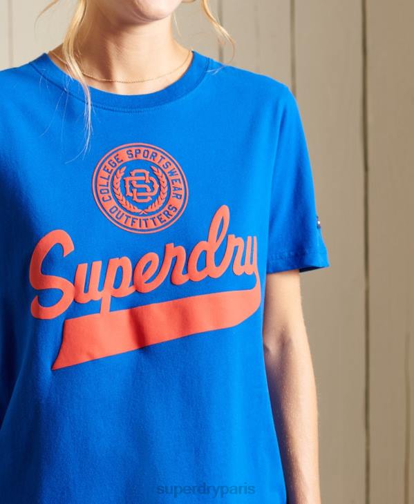 Superdry femmes t-shirt d'université de style script D64Z2779 vêtements bleu