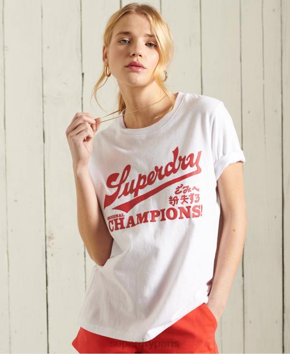 Superdry femmes t-shirt de l'état de cali collégial D64Z2834 vêtements blanc