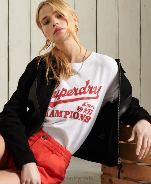 Superdry femmes t-shirt de l'état de cali collégial D64Z2834 vêtements blanc