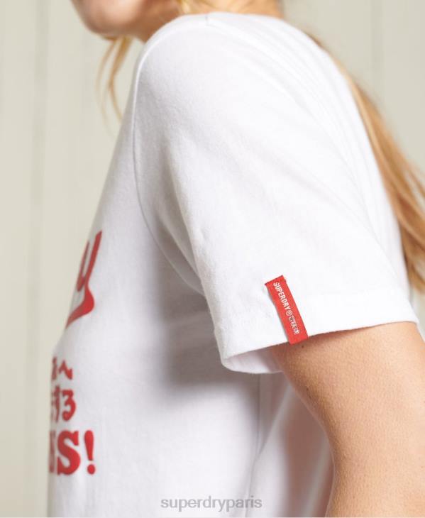 Superdry femmes t-shirt de l'état de cali collégial D64Z2834 vêtements blanc