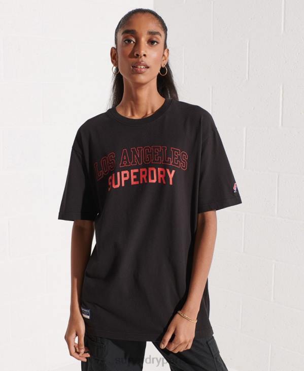 Superdry femmes t-shirt de l'université de la ville D64Z6741 vêtements noir
