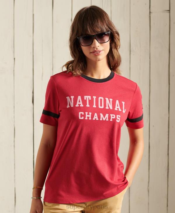 Superdry femmes t-shirt de la ligue de lierre collégiale D64Z2850 vêtements rouge