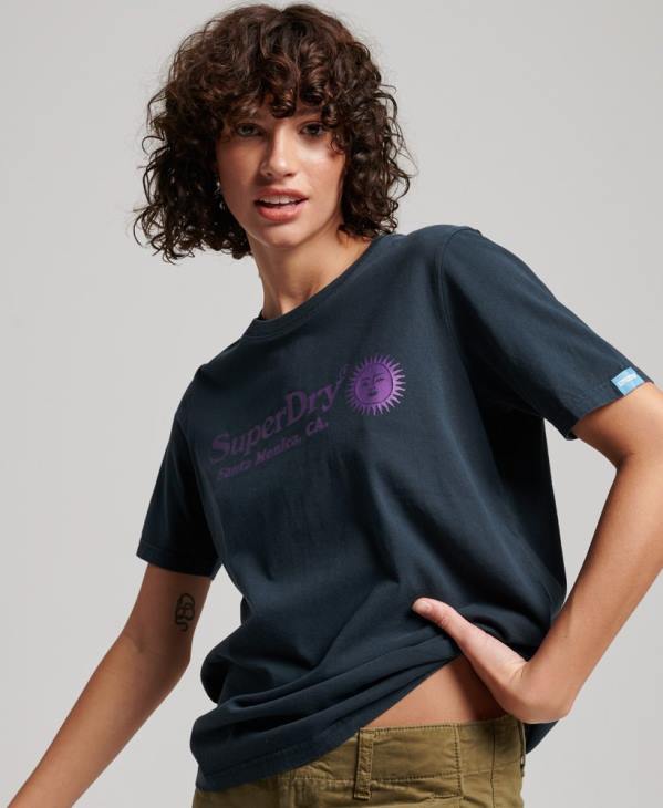 Superdry femmes t-shirt de lieu vintage D64Z2196 vêtements marine
