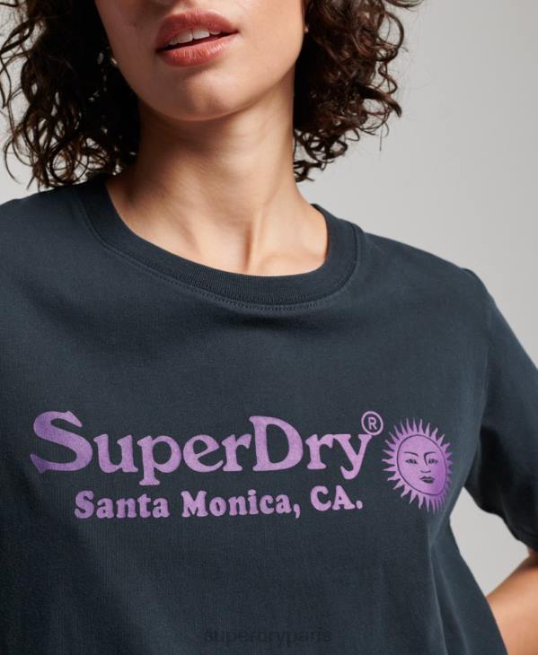 Superdry femmes t-shirt de lieu vintage D64Z2196 vêtements marine