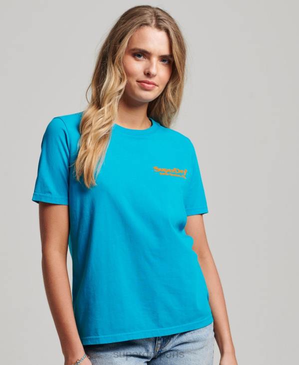 Superdry femmes t-shirt de lieu vintage D64Z2255 vêtements bleu