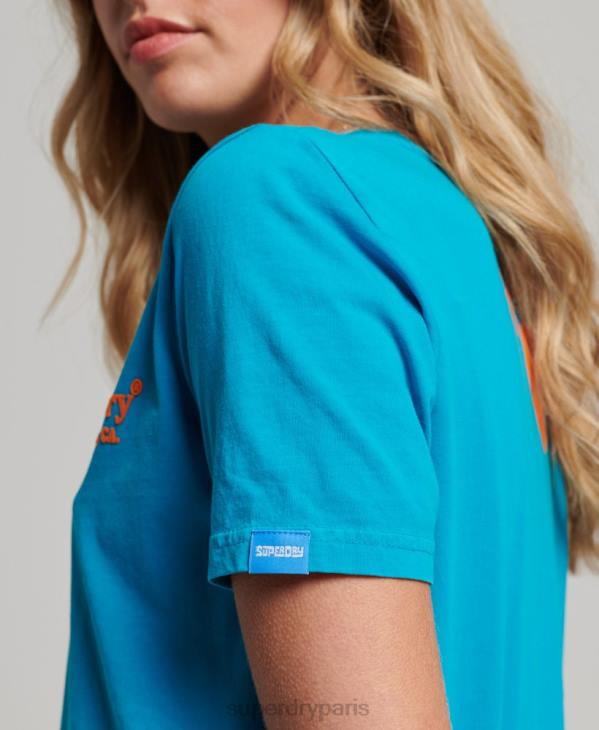 Superdry femmes t-shirt de lieu vintage D64Z2255 vêtements bleu