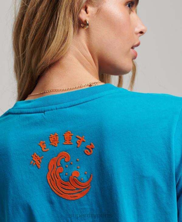Superdry femmes t-shirt de lieu vintage D64Z2255 vêtements bleu