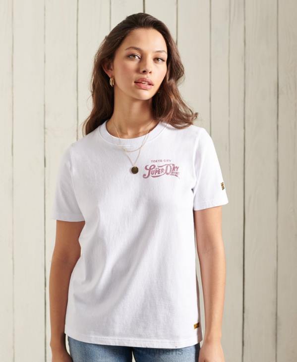 Superdry femmes t-shirt de poids standard scintillant scintillant D64Z2859 vêtements blanc
