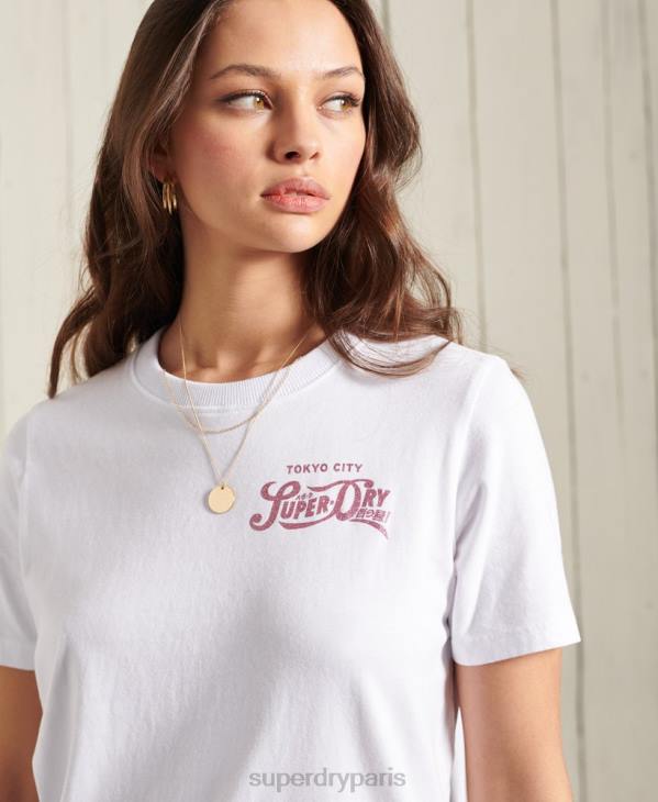 Superdry femmes t-shirt de poids standard scintillant scintillant D64Z2859 vêtements blanc