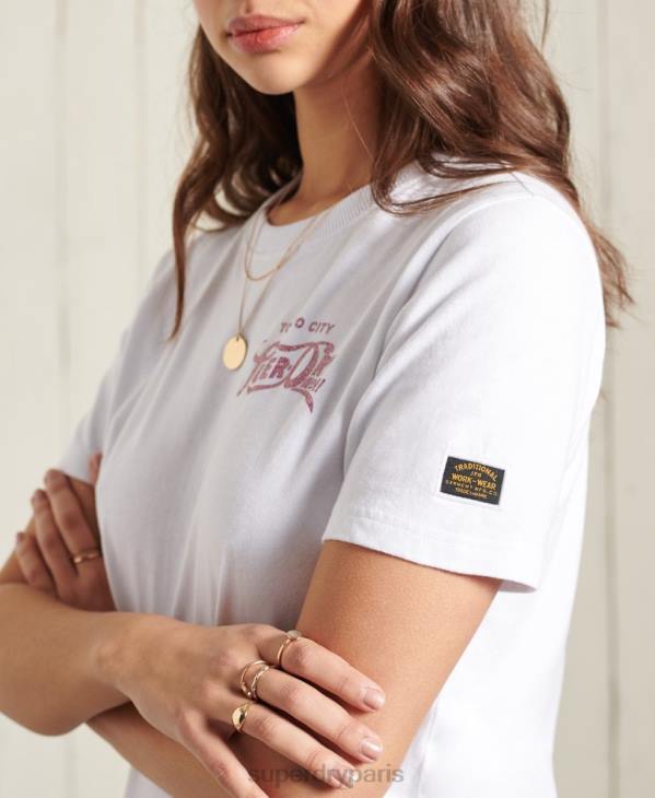 Superdry femmes t-shirt de poids standard scintillant scintillant D64Z2859 vêtements blanc