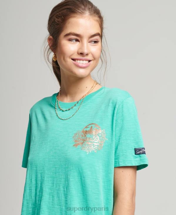 Superdry femmes t-shirt de saison à logo vintage D64Z2781 vêtements vert