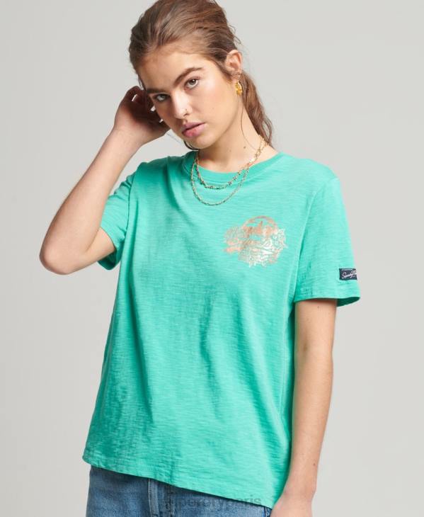 Superdry femmes t-shirt de saison à logo vintage D64Z2781 vêtements vert