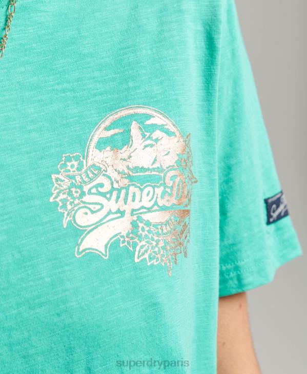 Superdry femmes t-shirt de saison à logo vintage D64Z2781 vêtements vert