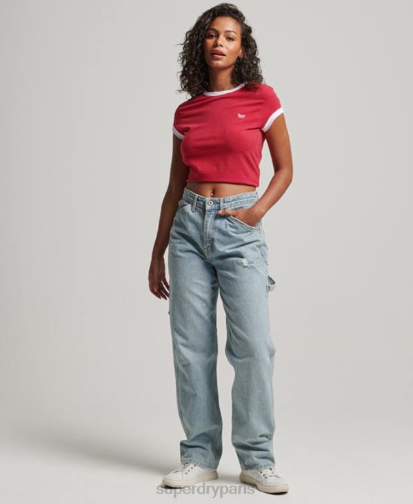 Superdry femmes t-shirt de sonnerie D64Z2674 vêtements rouge
