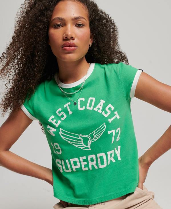 Superdry femmes t-shirt de sonnerie athlétique vintage D64Z2187 vêtements vert