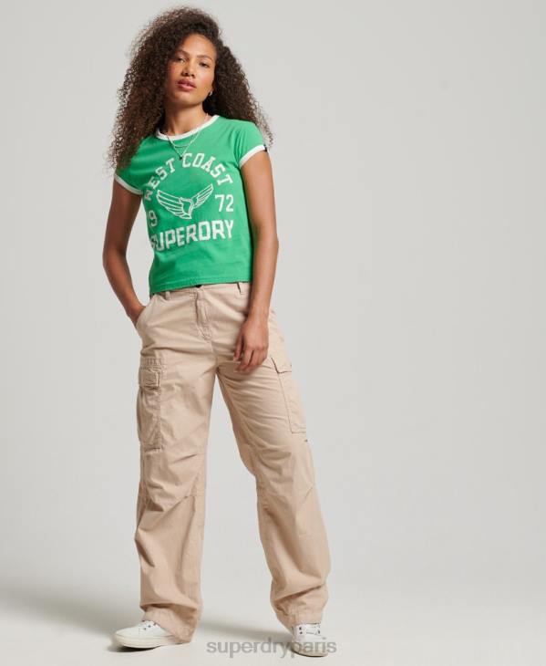 Superdry femmes t-shirt de sonnerie athlétique vintage D64Z2187 vêtements vert