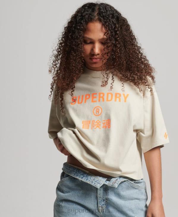 Superdry femmes t-shirt de sport en coton biologique D64Z2259 vêtements beige