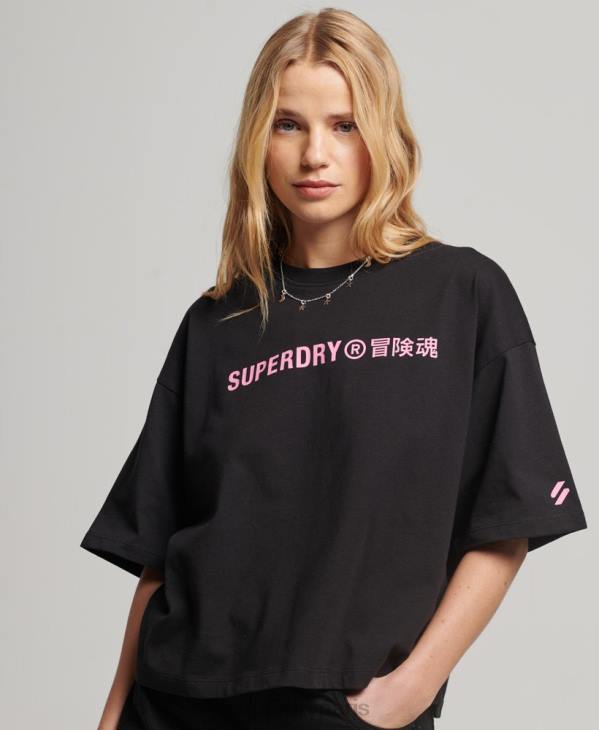 Superdry femmes t-shirt de sport en coton biologique D64Z2310 vêtements noir