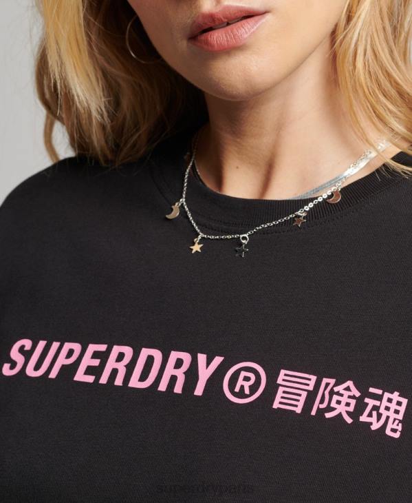 Superdry femmes t-shirt de sport en coton biologique D64Z2310 vêtements noir