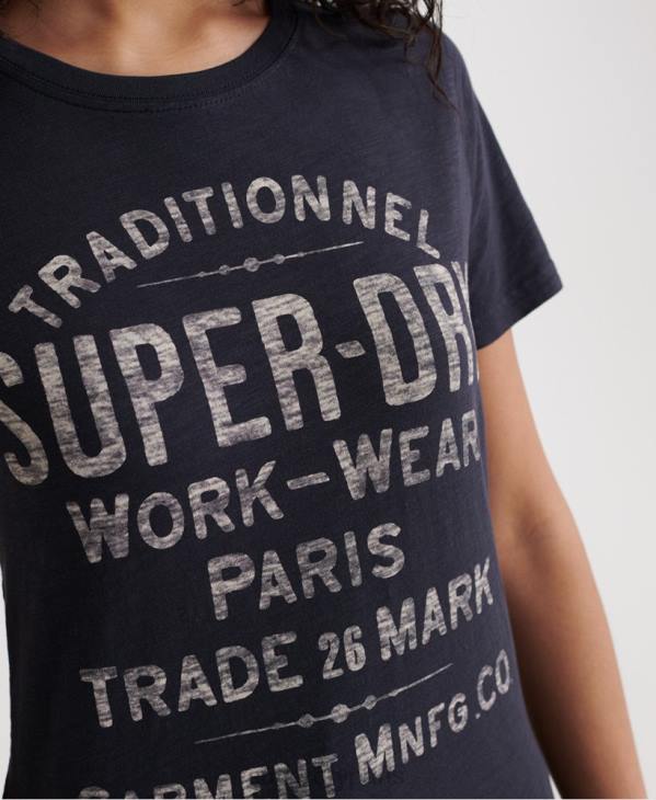 Superdry femmes t-shirt de travail D64Z2863 vêtements marine