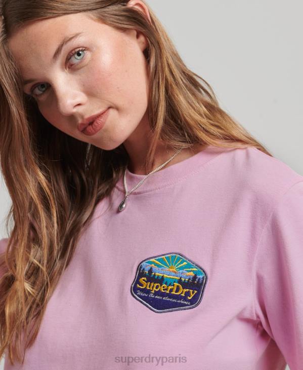 Superdry femmes t-shirt de voyage D64Z6192 vêtements rose