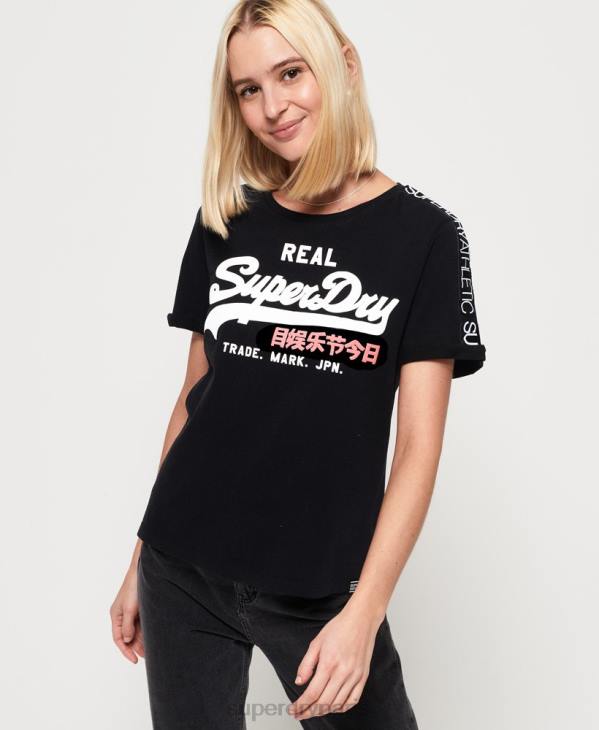 Superdry femmes t-shirt droit à bande logo vintage D64Z2866 vêtements noir