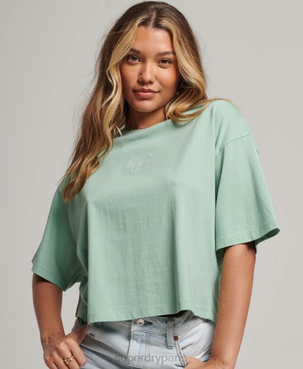 Superdry femmes t-shirt droit à broderies D64Z6201 vêtements vert