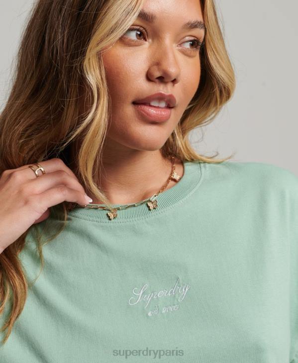 Superdry femmes t-shirt droit à broderies D64Z6201 vêtements vert