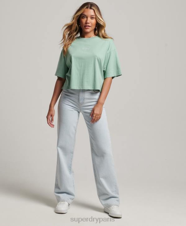 Superdry femmes t-shirt droit à broderies D64Z6201 vêtements vert