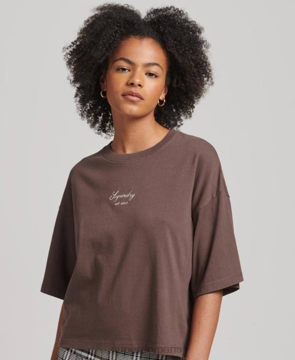 Superdry femmes t-shirt droit à broderies D64Z6229 vêtements brun