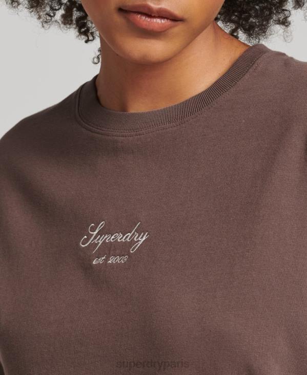 Superdry femmes t-shirt droit à broderies D64Z6229 vêtements brun