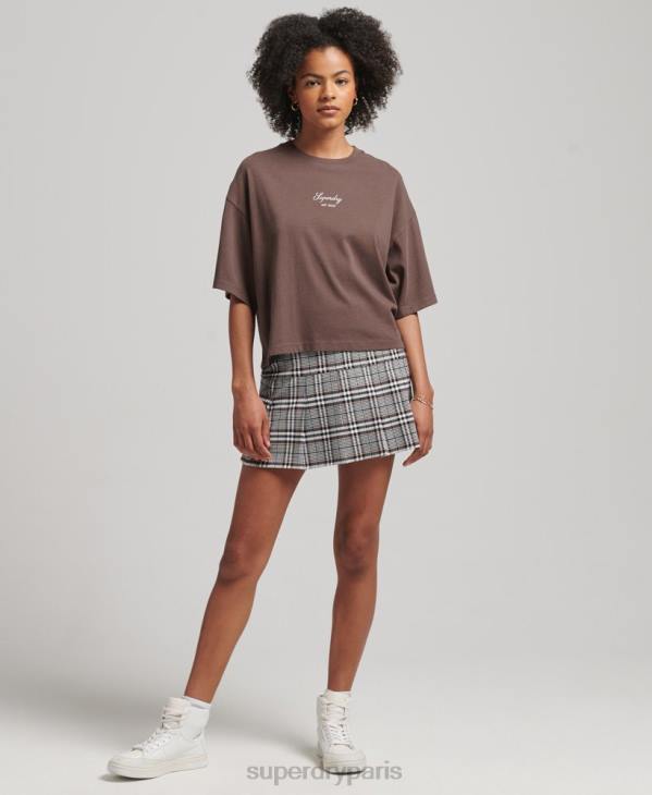 Superdry femmes t-shirt droit à broderies D64Z6229 vêtements brun