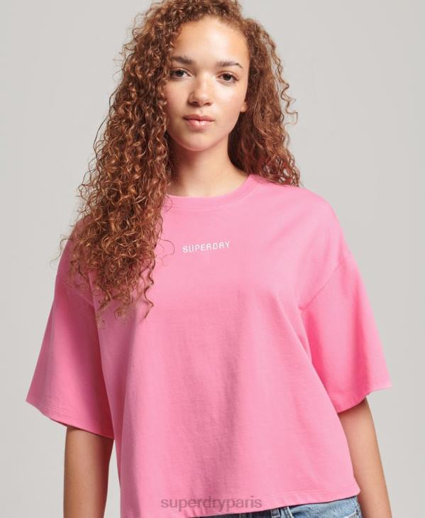 Superdry femmes t-shirt droit à micro logo brodé D64Z6227 vêtements rose
