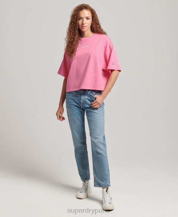 Superdry femmes t-shirt droit à micro logo brodé D64Z6227 vêtements rose