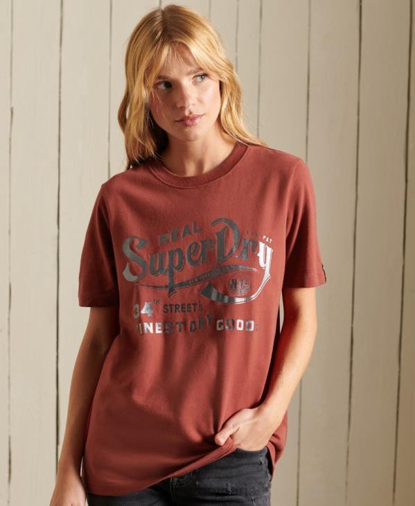Superdry femmes t-shirt à effet métallisé style workwear D64Z2771 vêtements rouge