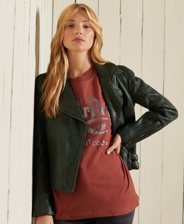 Superdry femmes t-shirt à effet métallisé style workwear D64Z2771 vêtements rouge