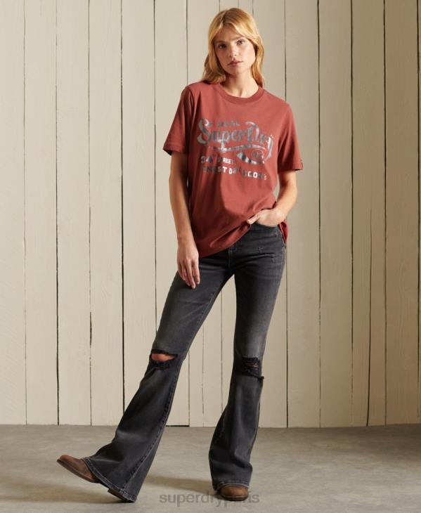 Superdry femmes t-shirt à effet métallisé style workwear D64Z2771 vêtements rouge