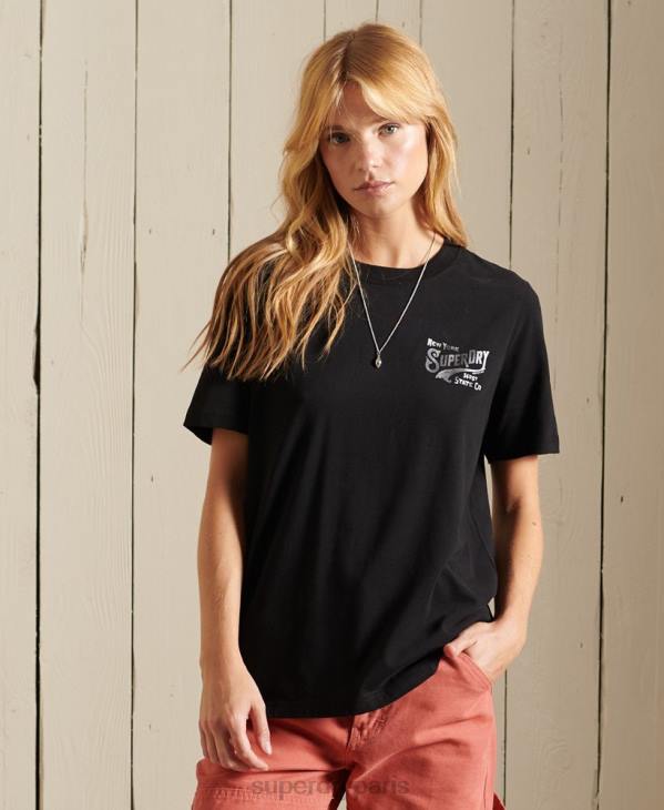 Superdry femmes t-shirt à effet métallisé style workwear D64Z6275 vêtements noir