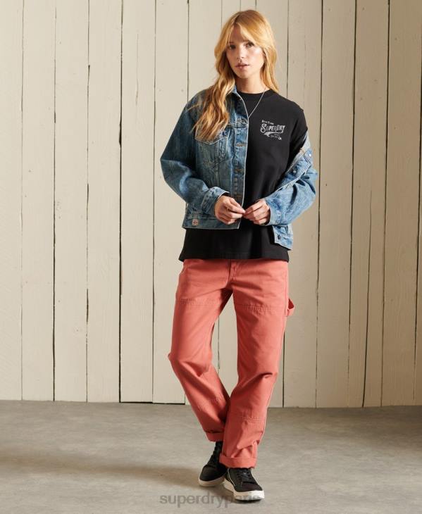 Superdry femmes t-shirt à effet métallisé style workwear D64Z6275 vêtements noir