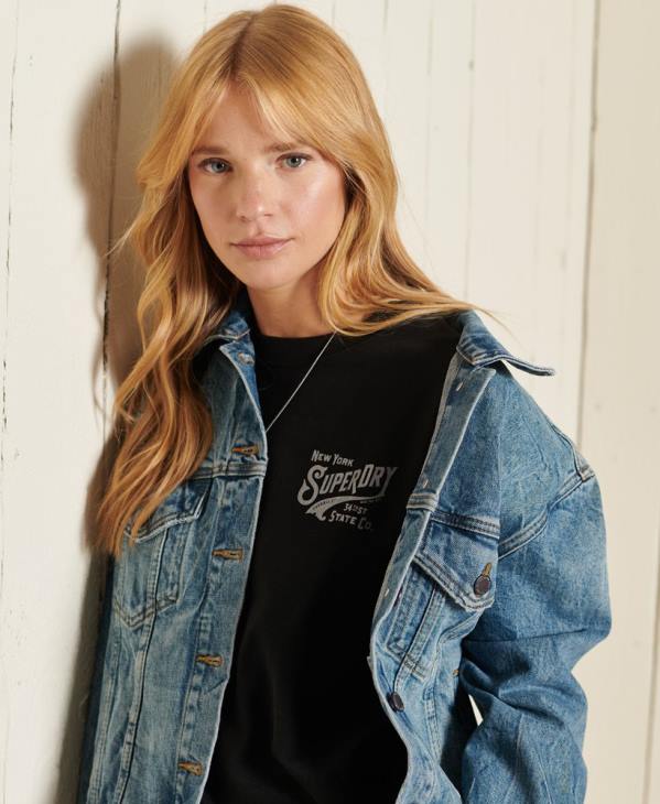 Superdry femmes t-shirt à effet métallisé style workwear D64Z6275 vêtements noir