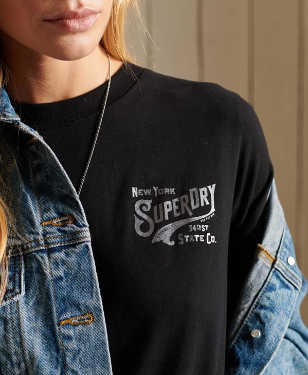 Superdry femmes t-shirt à effet métallisé style workwear D64Z6275 vêtements noir