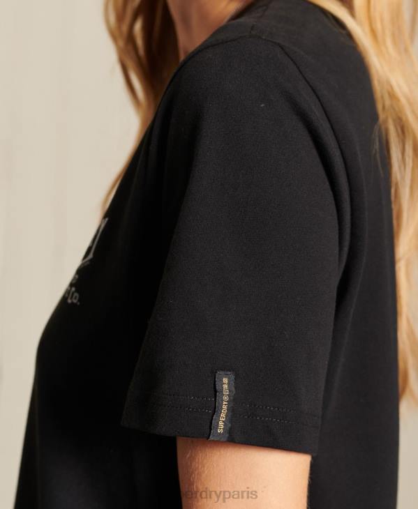 Superdry femmes t-shirt à effet métallisé style workwear D64Z6275 vêtements noir