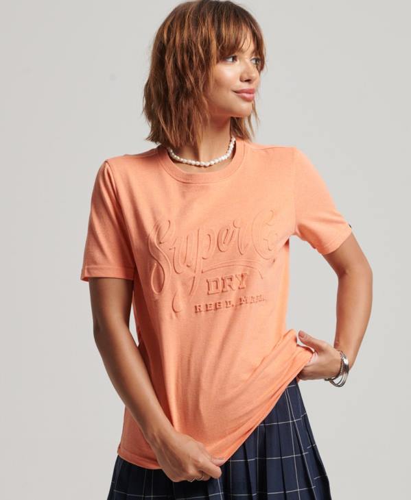Superdry femmes t-shirt embossé style script D64Z6257 vêtements orange