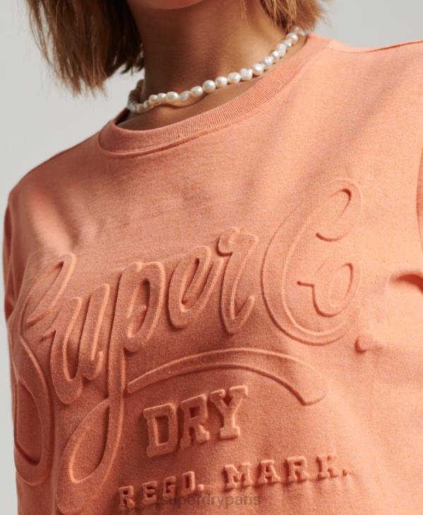 Superdry femmes t-shirt embossé style script D64Z6257 vêtements orange