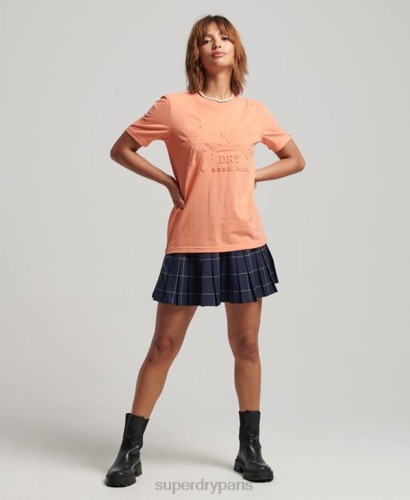 Superdry femmes t-shirt embossé style script D64Z6257 vêtements orange